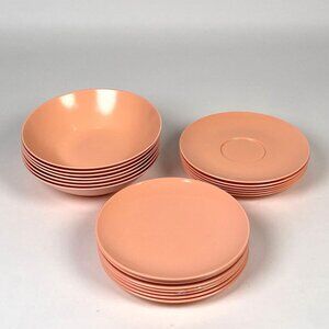 Vintage Melamine Dishes Lot of 21 Bowls Saucers Side Plates Pink Made in USA